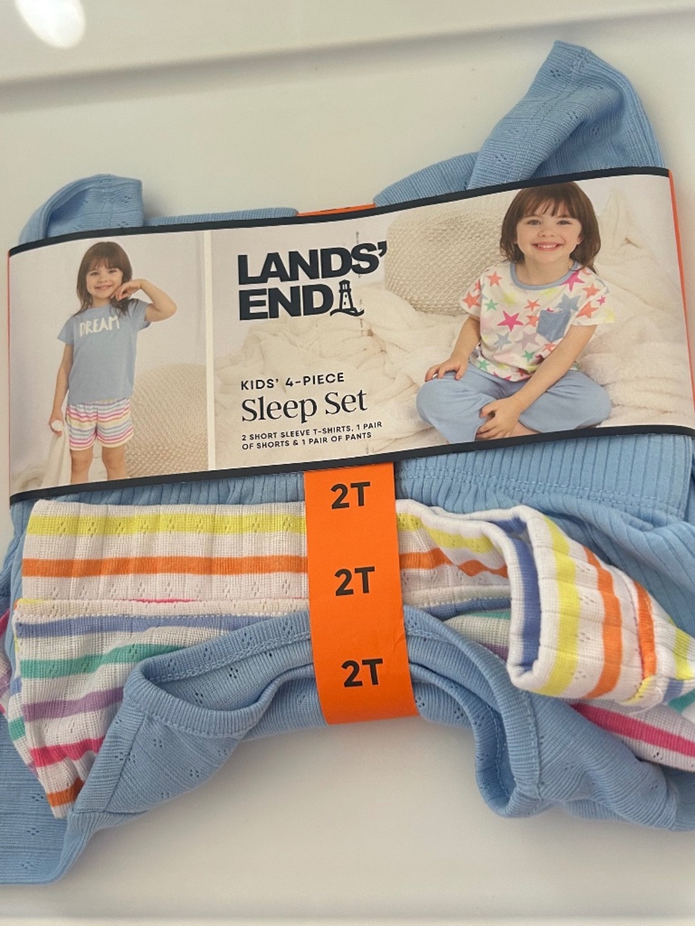 Lands' End Toddler Girls 4-Piece Pajama Sleep Set Dream Star Striped 2T NWT - Picture 2 of 4